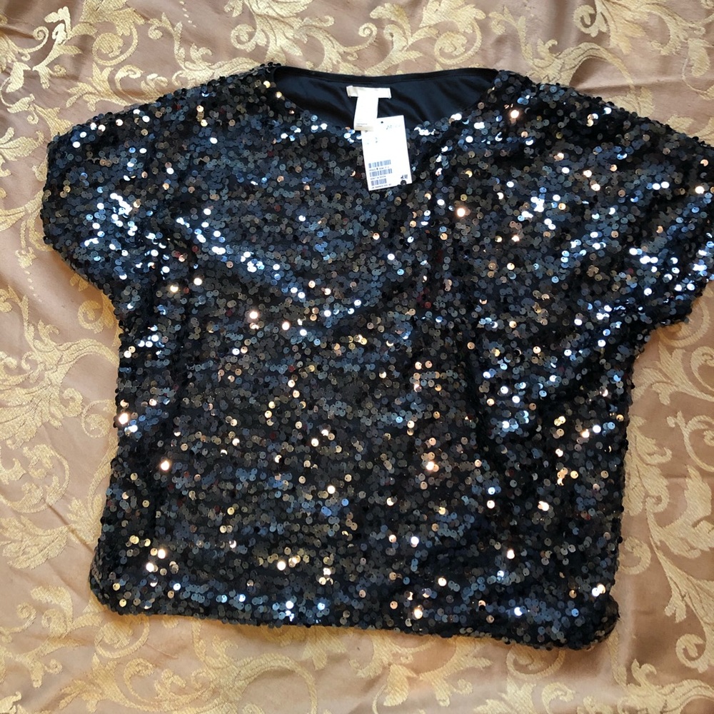 NWT Black Sequin Top H&M